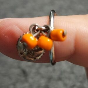 Orange Beaded Silvertone Toe Ring with Sand Dollar Dangle